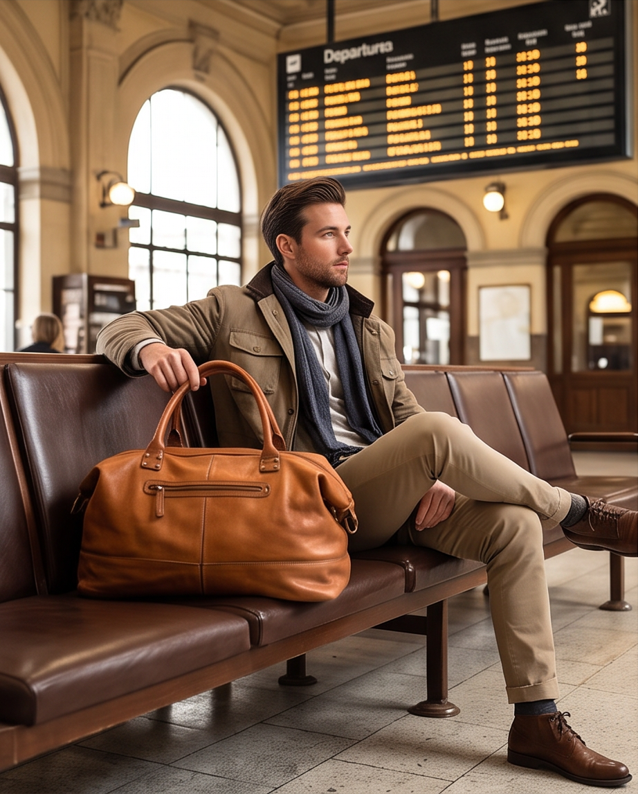 Q-ETERNA Italian Leather Duffel Bag – Full-Grain Calfskin, Foldable & Water-Resistant