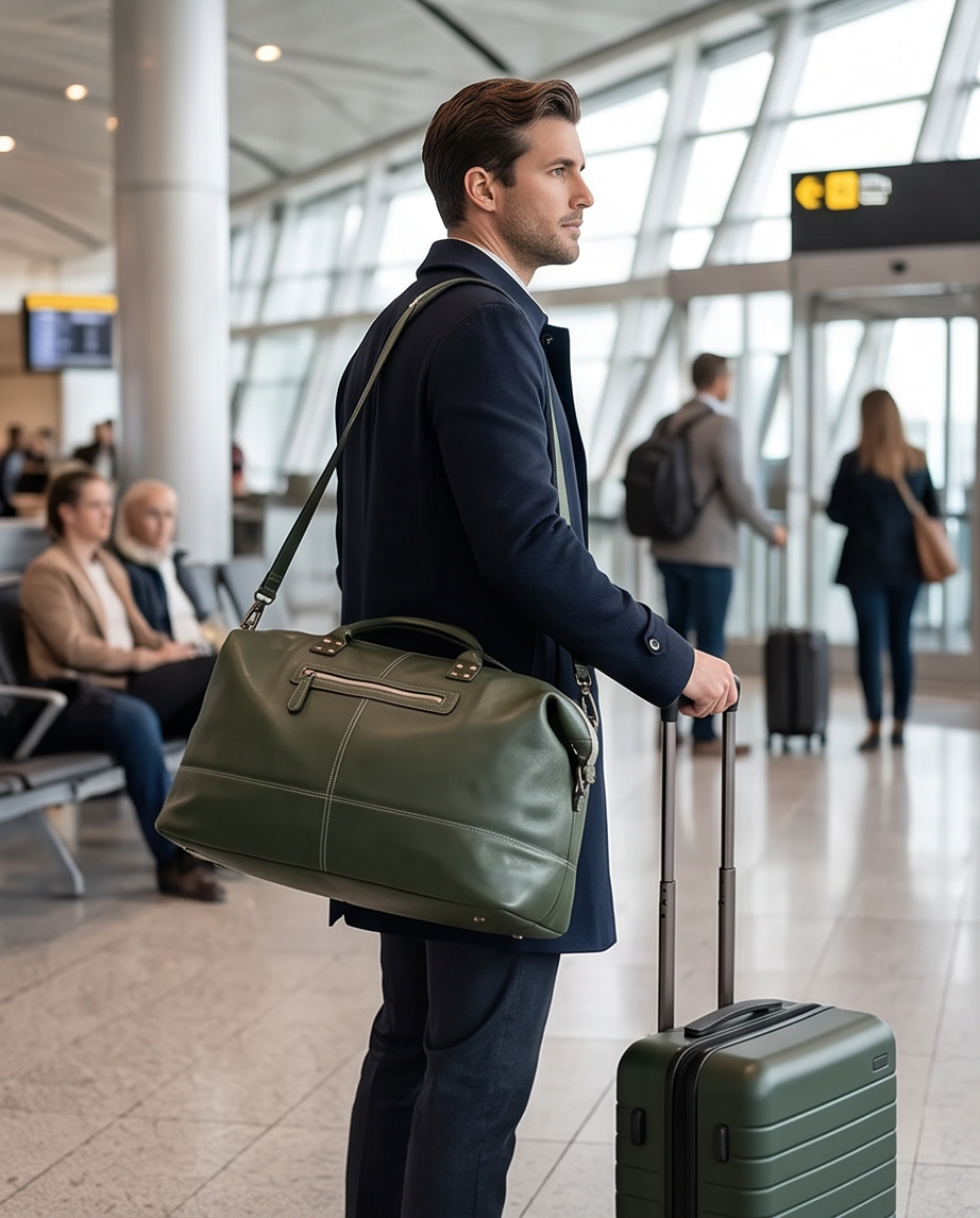 Q-ETERNA Italian Leather Duffel Bag – Full-Grain Calfskin, Foldable & Water-Resistant