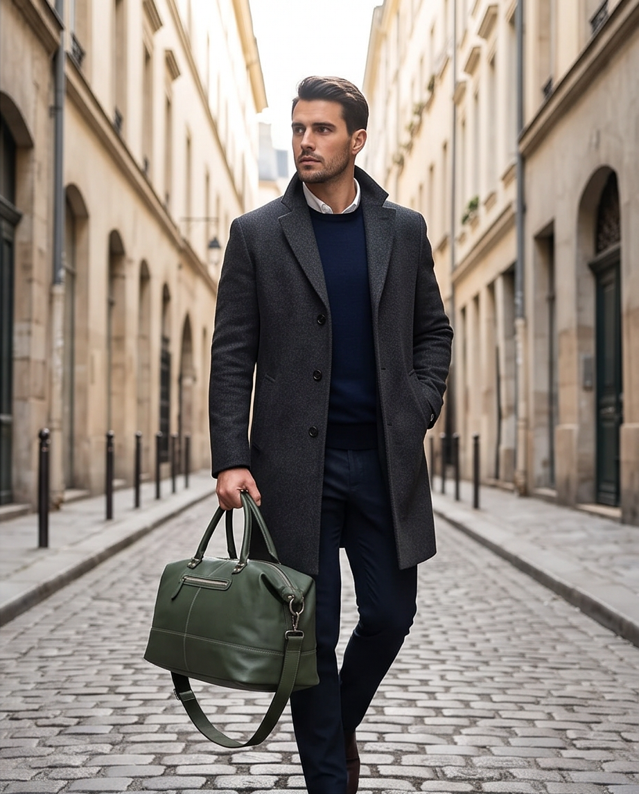 Q-ETERNA Italian Leather Duffel Bag – Full-Grain Calfskin, Foldable & Water-Resistant