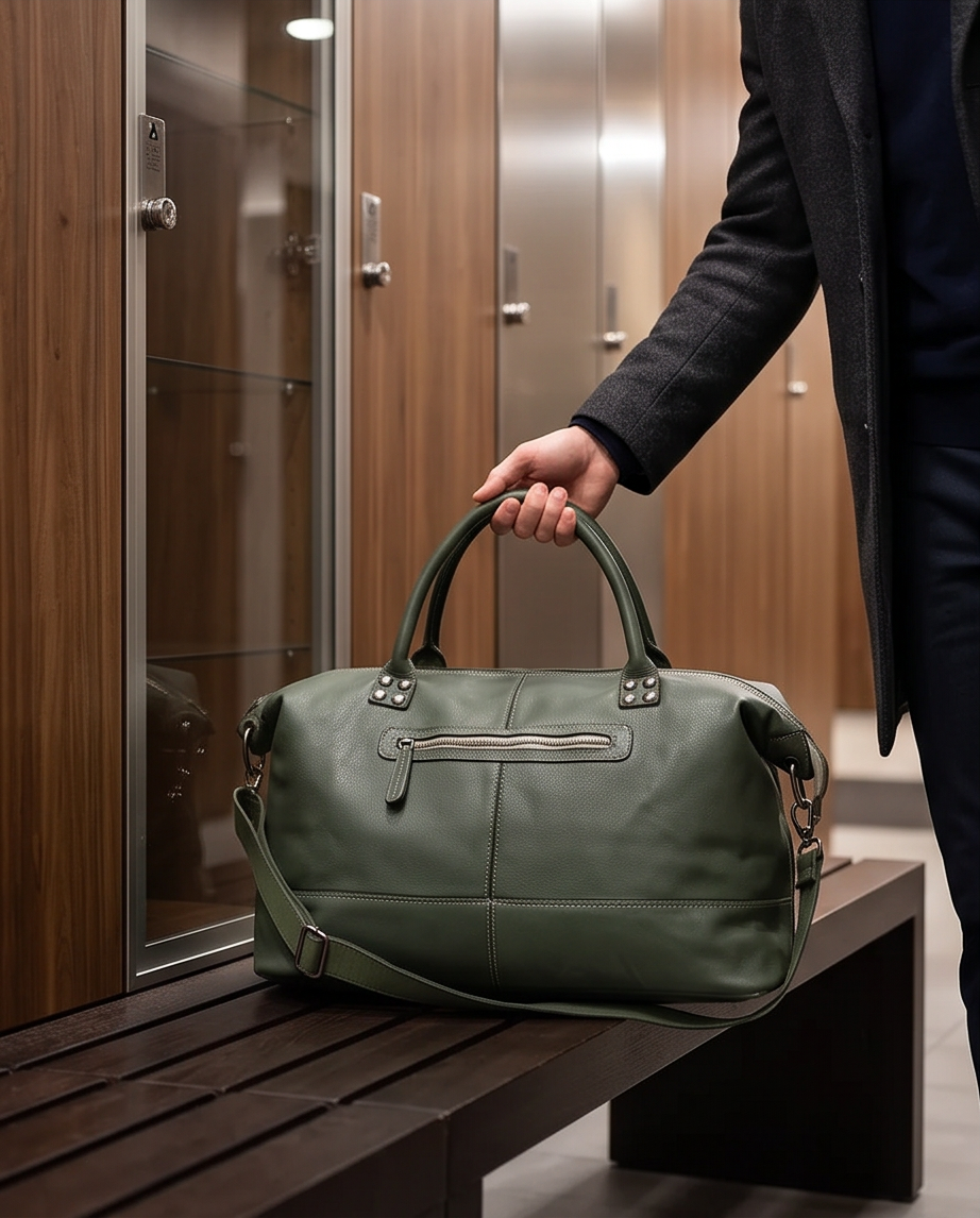 Q-ETERNA Italian Leather Duffel Bag – Full-Grain Calfskin, Foldable & Water-Resistant