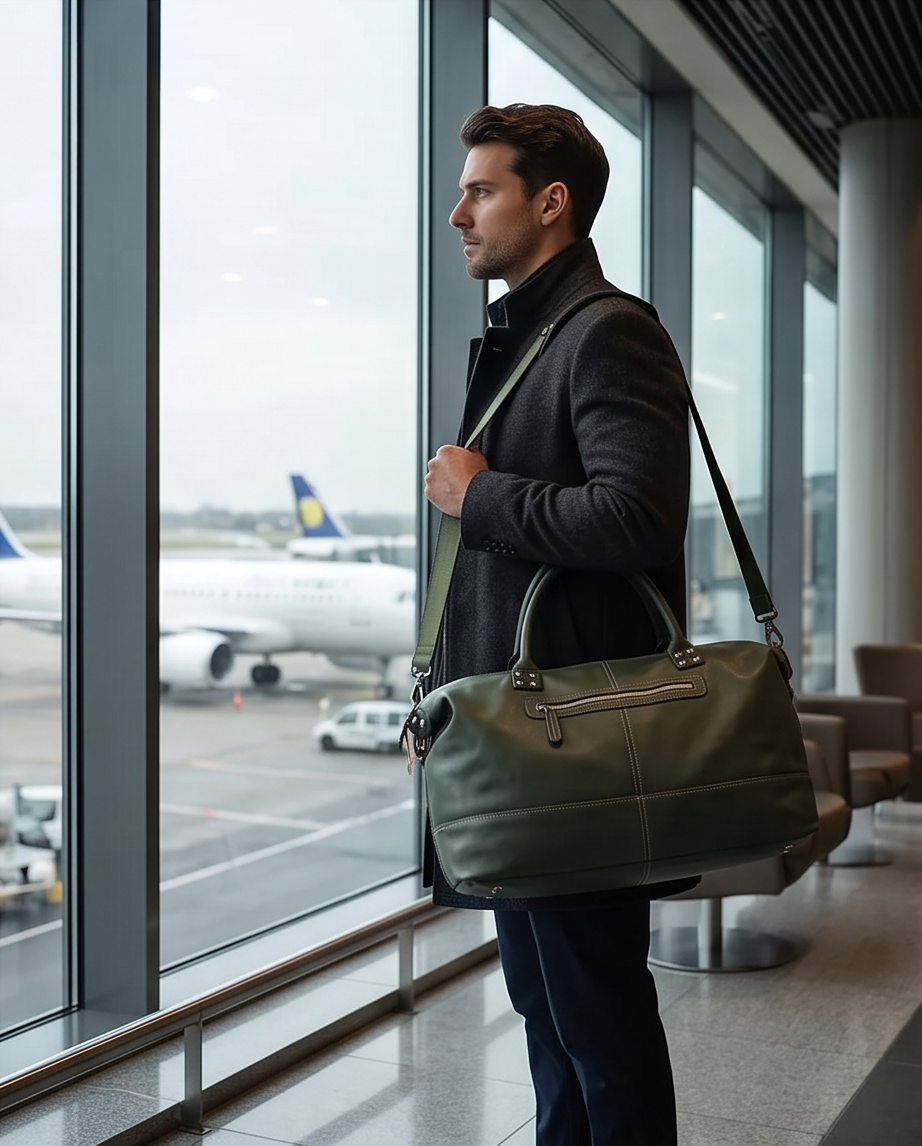 Q-ETERNA Italian Leather Duffel Bag – Full-Grain Calfskin, Foldable & Water-Resistant