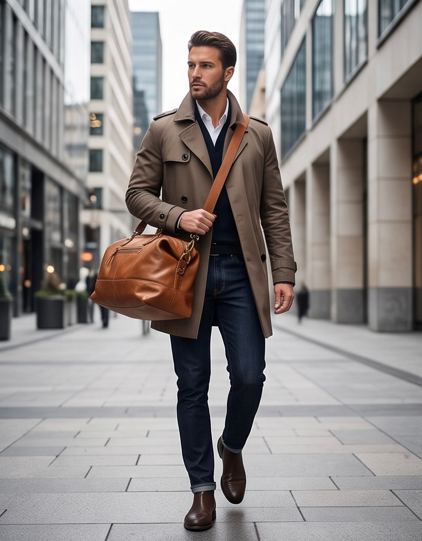 Q-ETERNA Italian Leather Duffel Bag – Full-Grain Calfskin, Foldable & Water-Resistant