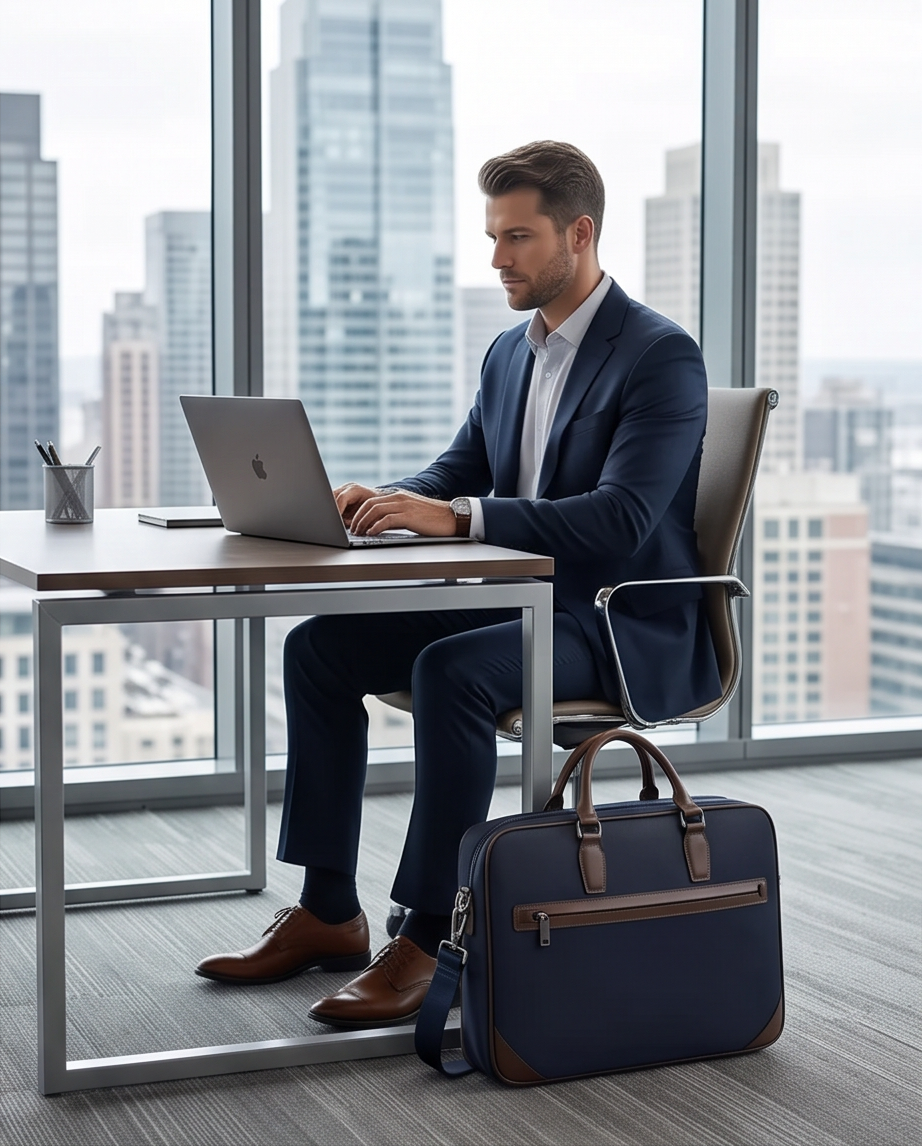 Q-BRIEF Premium 1680D Nylon & Leather Laptop Messenger Briefcase – Waterproof & Large Capacity