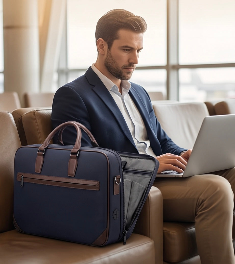 Q-BRIEF Premium 1680D Nylon & Leather Laptop Messenger Briefcase – Waterproof & Large Capacity