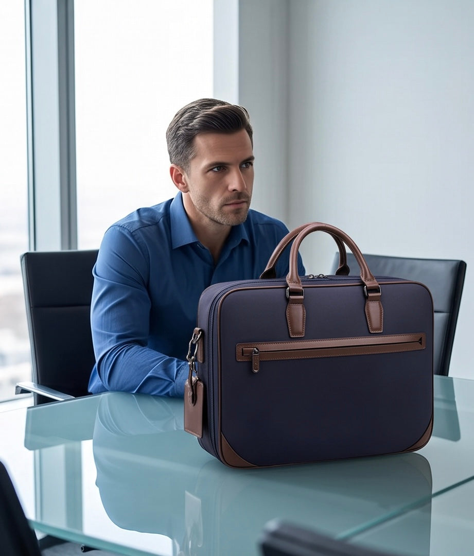 Q-BRIEF Premium 1680D Nylon & Leather Laptop Messenger Briefcase – Waterproof & Large Capacity