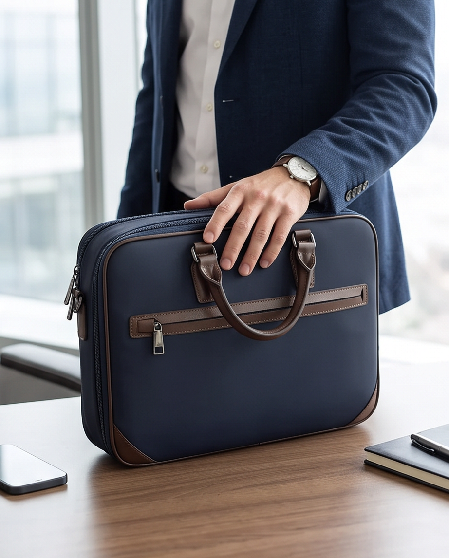 Q-BRIEF Premium 1680D Nylon & Leather Laptop Messenger Briefcase – Waterproof & Large Capacity