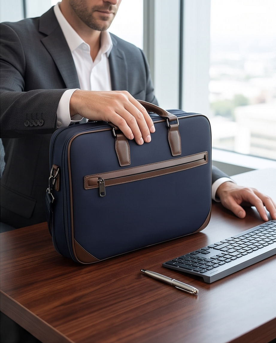 Q-BRIEF Premium 1680D Nylon & Leather Laptop Messenger Briefcase – Waterproof & Large Capacity