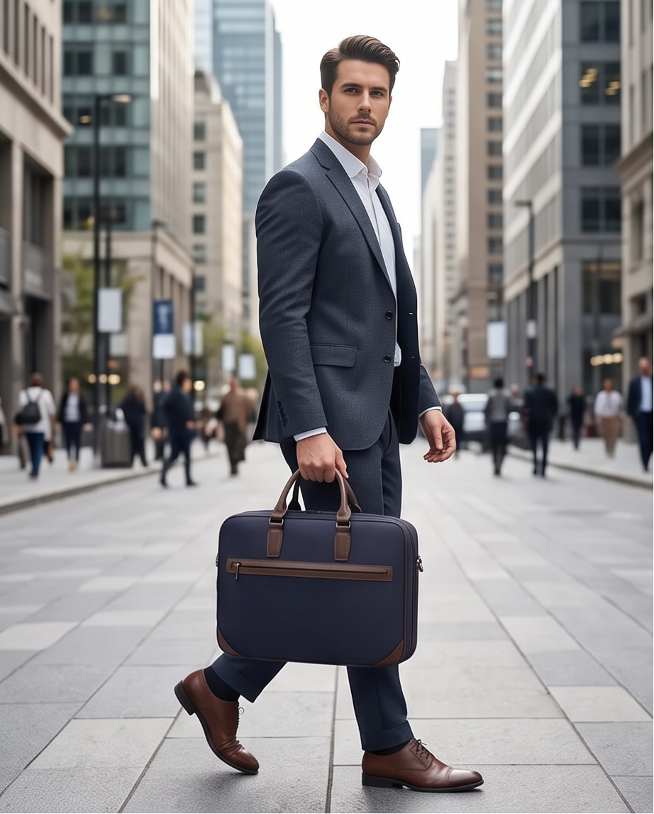 Q-BRIEF Premium 1680D Nylon & Leather Laptop Messenger Briefcase – Waterproof & Large Capacity