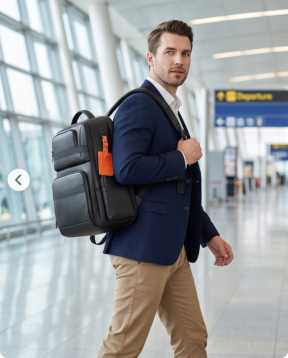 Q-MARSHAL Genuine Leather Backpack 40L – Anti-Theft, USB Charging, TSA Lay-Flat & Flannel Laptop Compartment