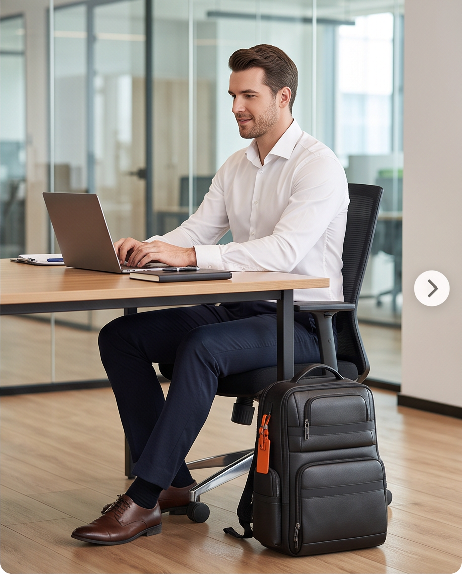 Q-MARSHAL Genuine Leather Backpack 40L – Anti-Theft, USB Charging, TSA Lay-Flat & Flannel Laptop Compartment