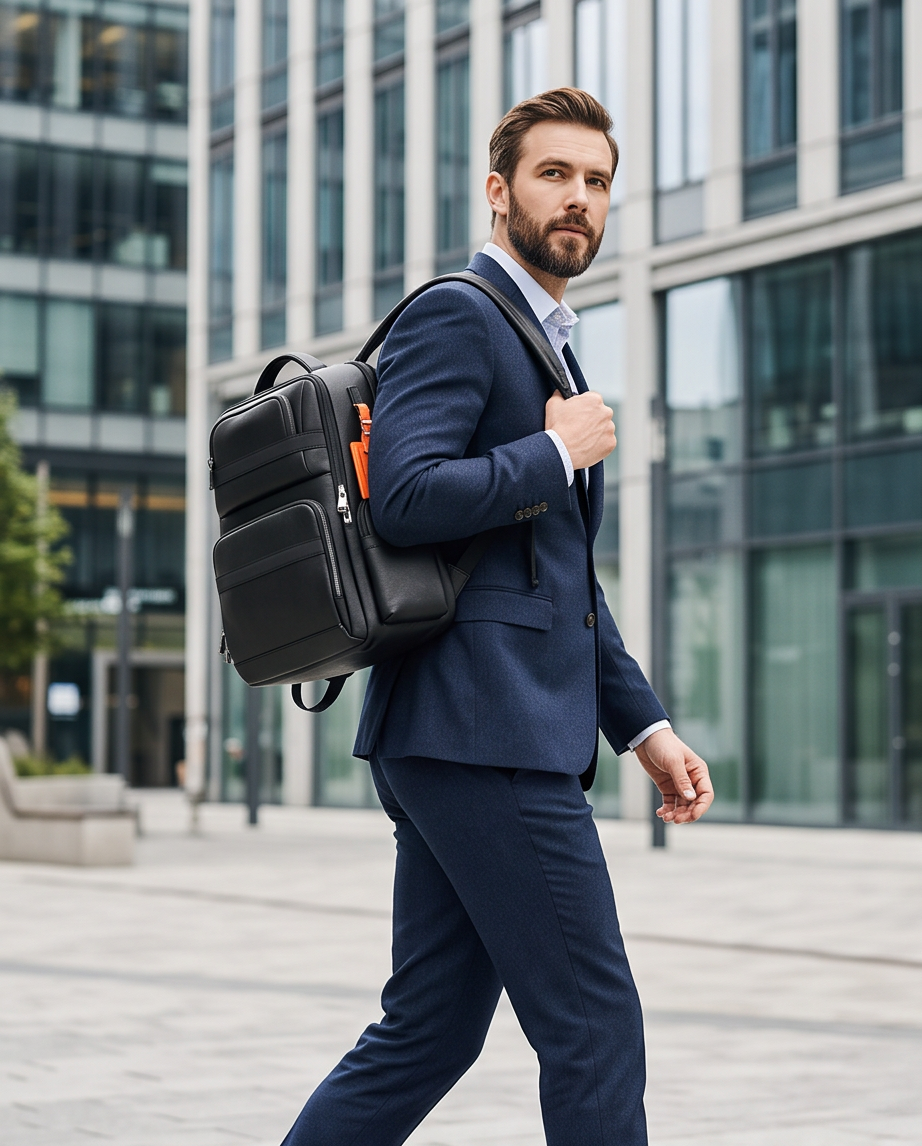Q-MARSHAL Genuine Leather Backpack 40L – Anti-Theft, USB Charging, TSA Lay-Flat & Flannel Laptop Compartment
