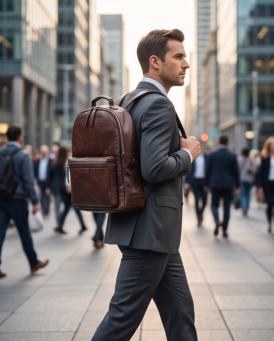Q-TREK Full Grain Leather Backpack – Water-Resistant, Breathable & Patina-Developing, Brown