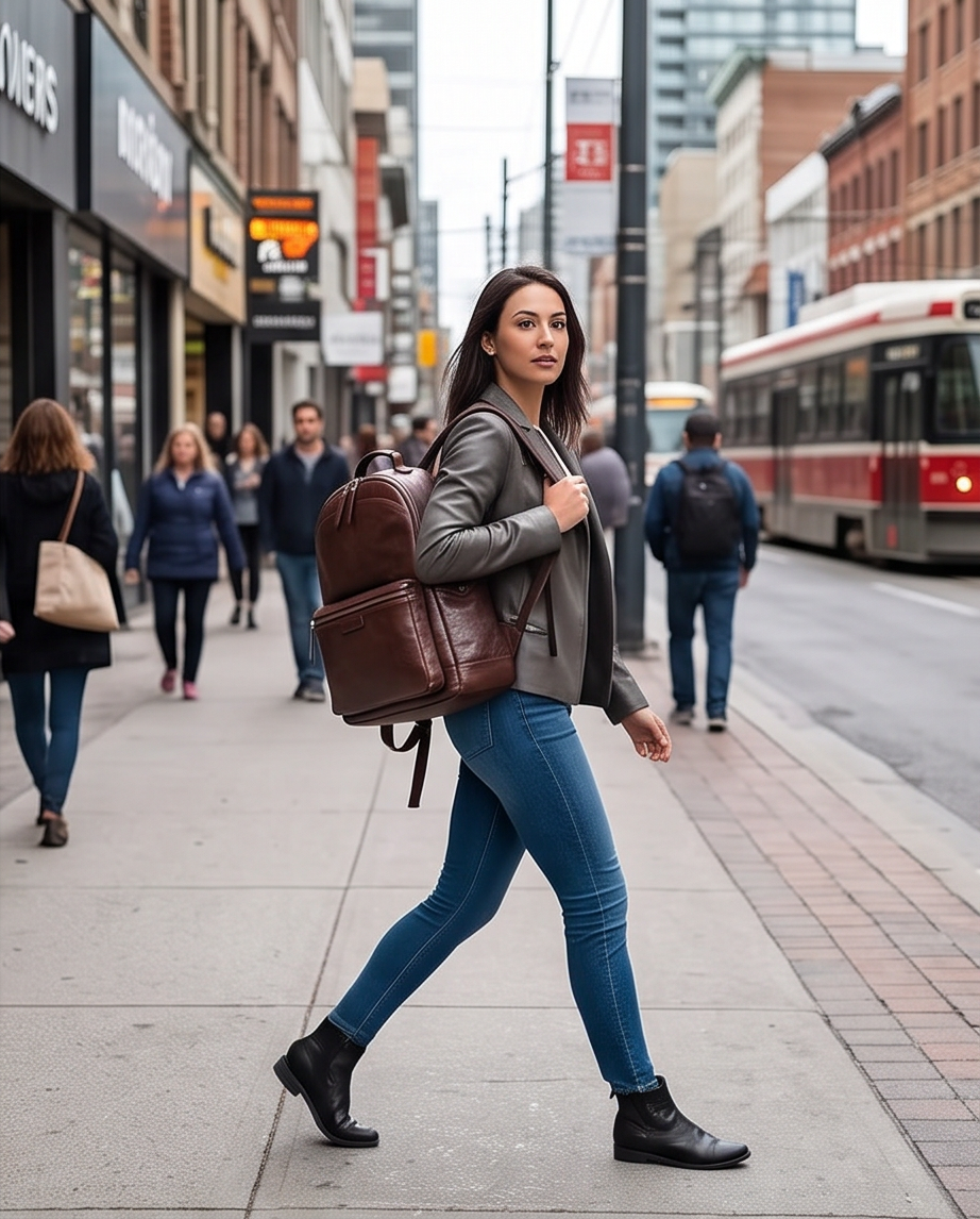 Q-TREK Full Grain Leather Backpack – Water-Resistant, Breathable & Patina-Developing, Brown
