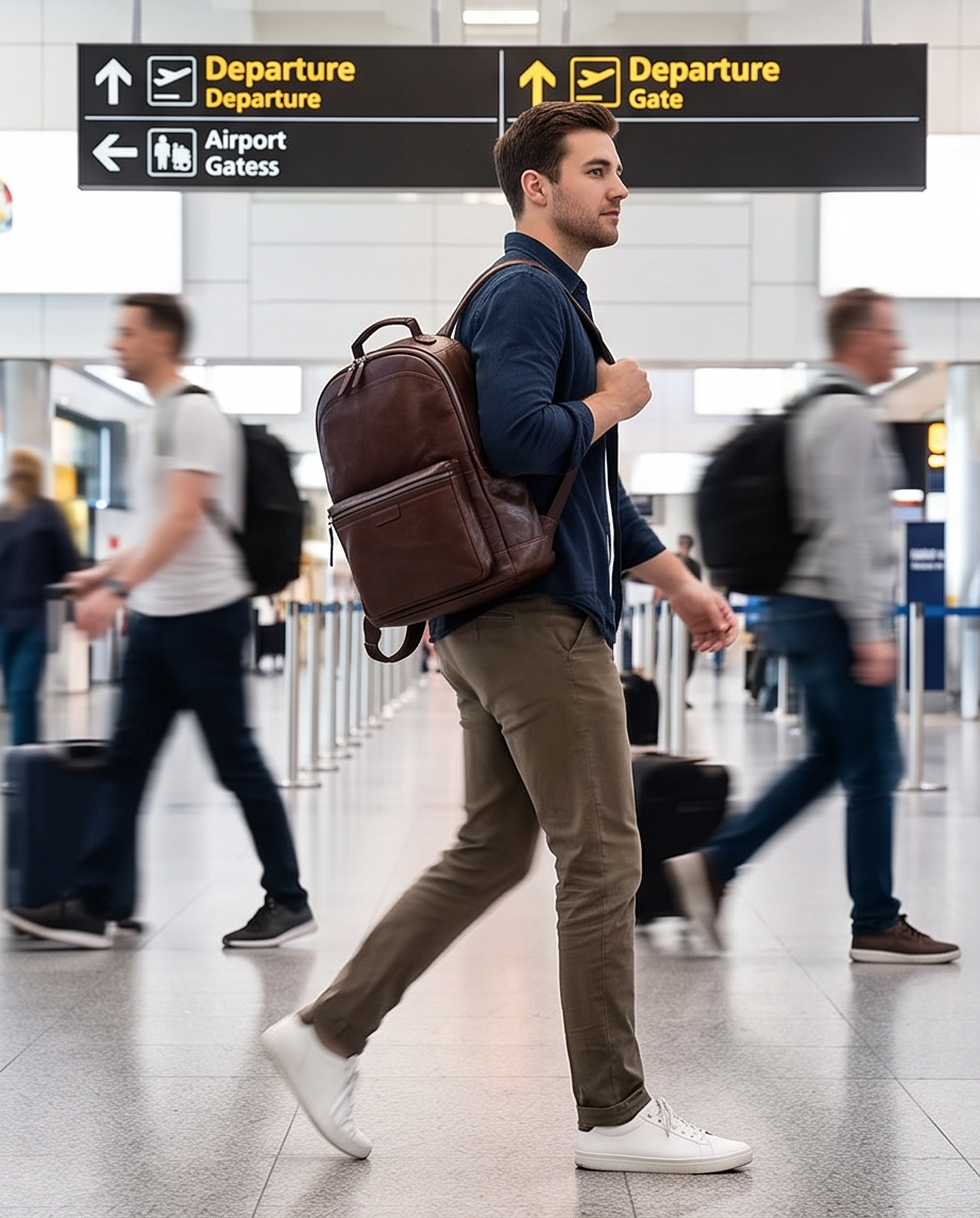 Q-TREK Full Grain Leather Backpack – Water-Resistant, Breathable & Patina-Developing, Brown
