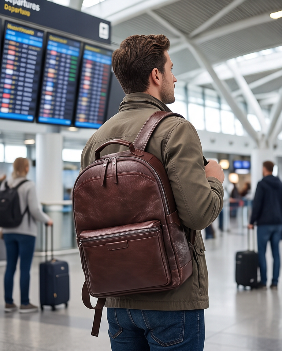 Q-TREK Full Grain Leather Backpack – Water-Resistant, Breathable & Patina-Developing, Brown