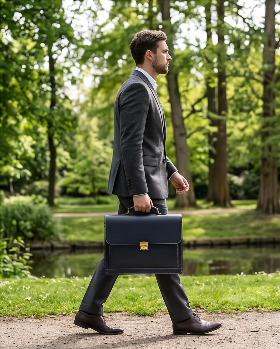 Q-SKYWALKER Vintage Crazy Horse Leather Briefcase – Waterproof, Scratch-Resistant & Laptop Messenger