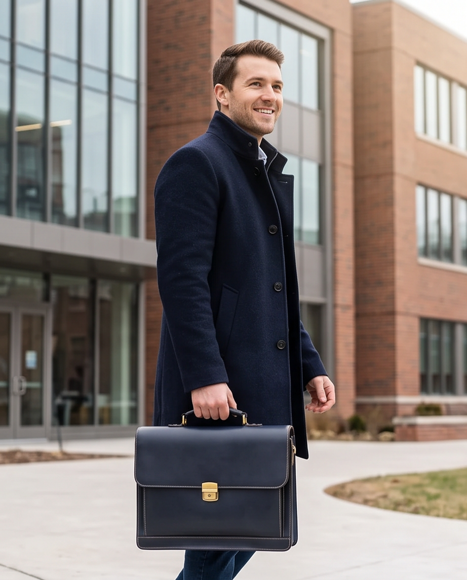 Q-SKYWALKER Vintage Crazy Horse Leather Briefcase – Waterproof, Scratch-Resistant & Laptop Messenger