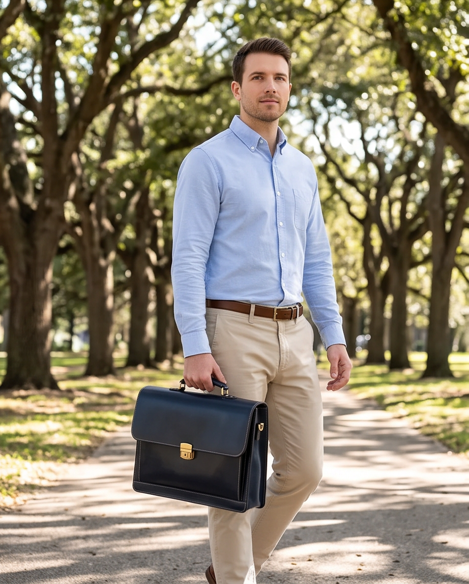Q-SKYWALKER Vintage Crazy Horse Leather Briefcase – Waterproof, Scratch-Resistant & Laptop Messenger