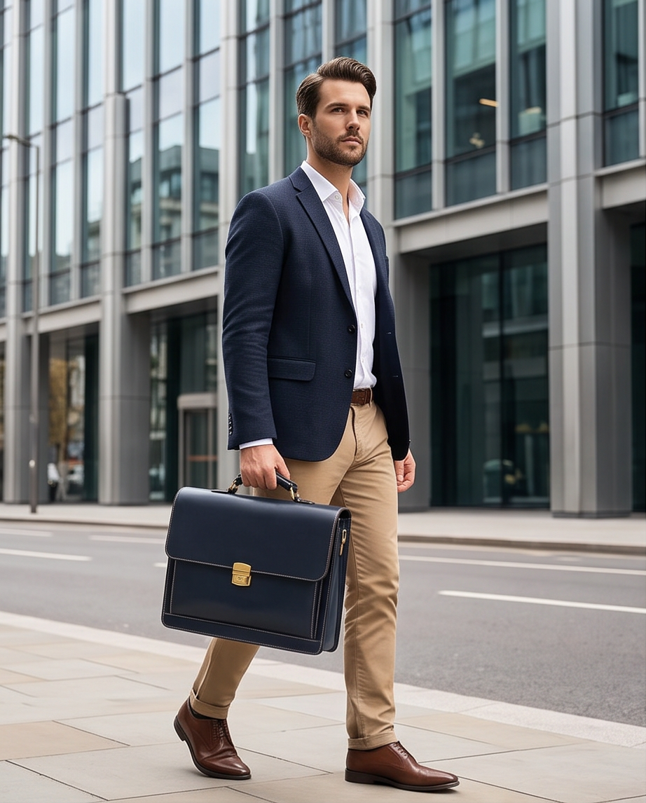 Q-SKYWALKER Vintage Crazy Horse Leather Briefcase – Waterproof, Scratch-Resistant & Laptop Messenger