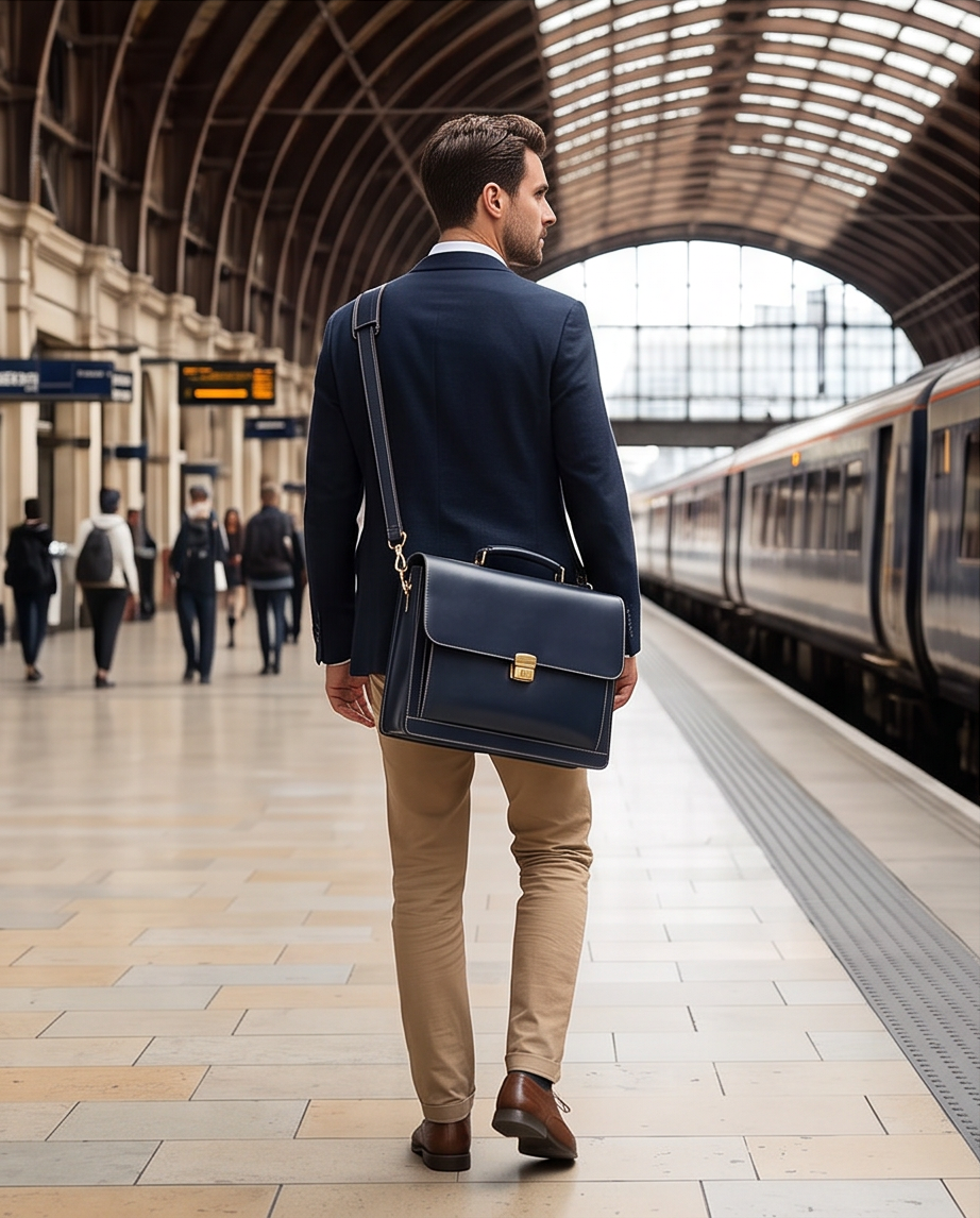 Q-SKYWALKER Vintage Crazy Horse Leather Briefcase – Waterproof, Scratch-Resistant & Laptop Messenger