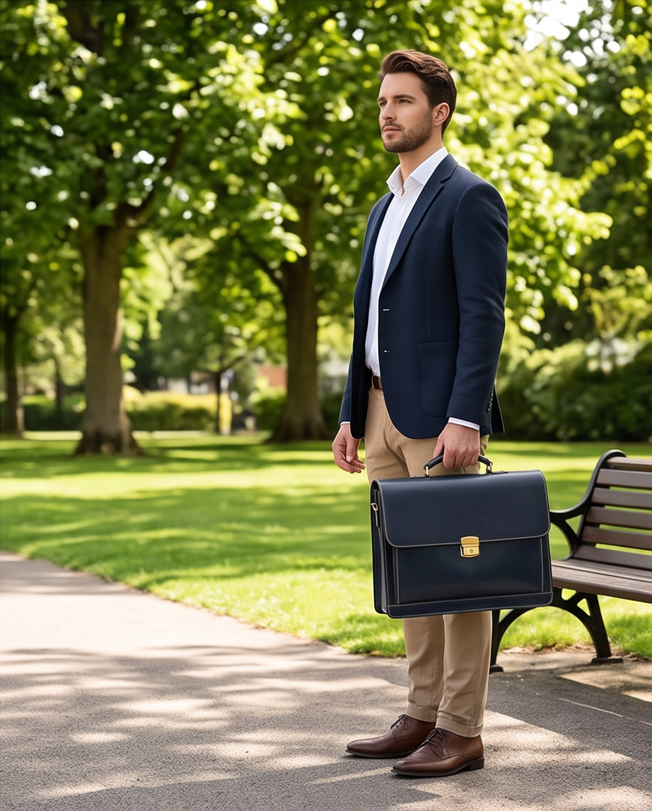 Q-SKYWALKER Vintage Crazy Horse Leather Briefcase – Waterproof, Scratch-Resistant & Laptop Messenger
