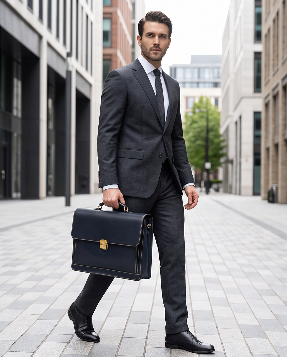 Q-SKYWALKER Vintage Crazy Horse Leather Briefcase – Waterproof, Scratch-Resistant & Laptop Messenger