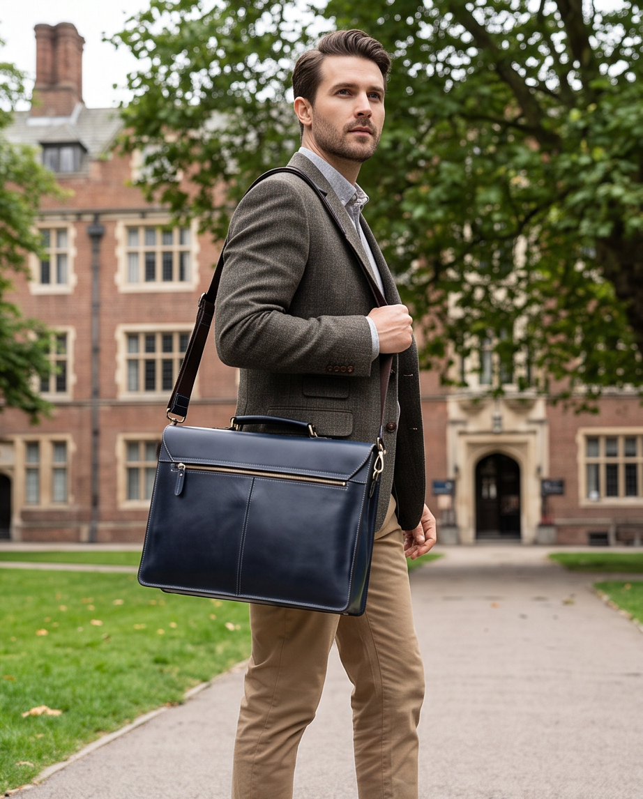 Q-SKYWALKER Vintage Crazy Horse Leather Briefcase – Waterproof, Scratch-Resistant & Laptop Messenger