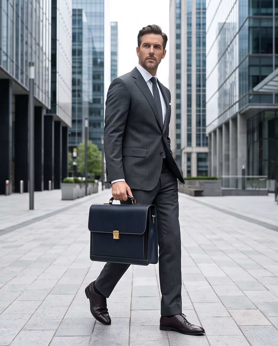 Q-SKYWALKER Vintage Crazy Horse Leather Briefcase – Waterproof, Scratch-Resistant & Laptop Messenger