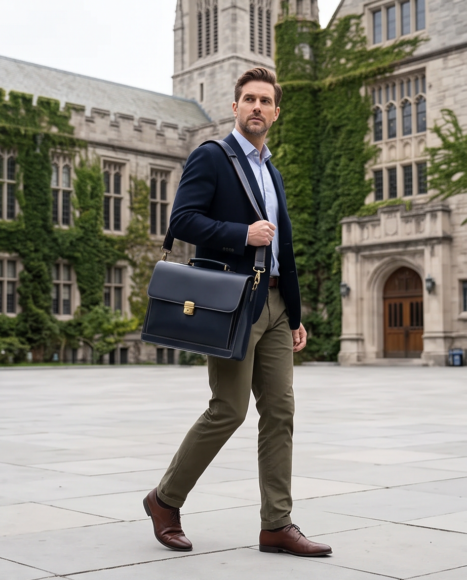 Q-SKYWALKER Vintage Crazy Horse Leather Briefcase – Waterproof, Scratch-Resistant & Laptop Messenger