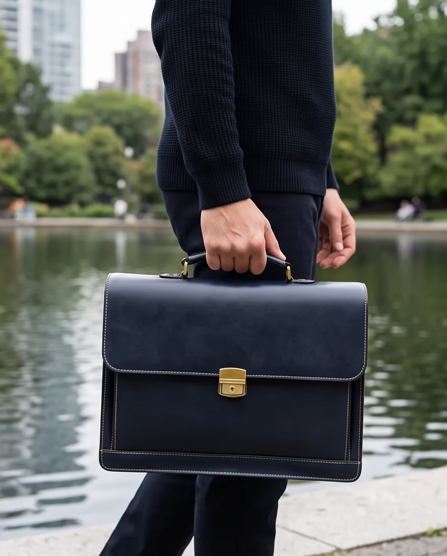 Q-SKYWALKER Vintage Crazy Horse Leather Briefcase – Waterproof, Scratch-Resistant & Laptop Messenger