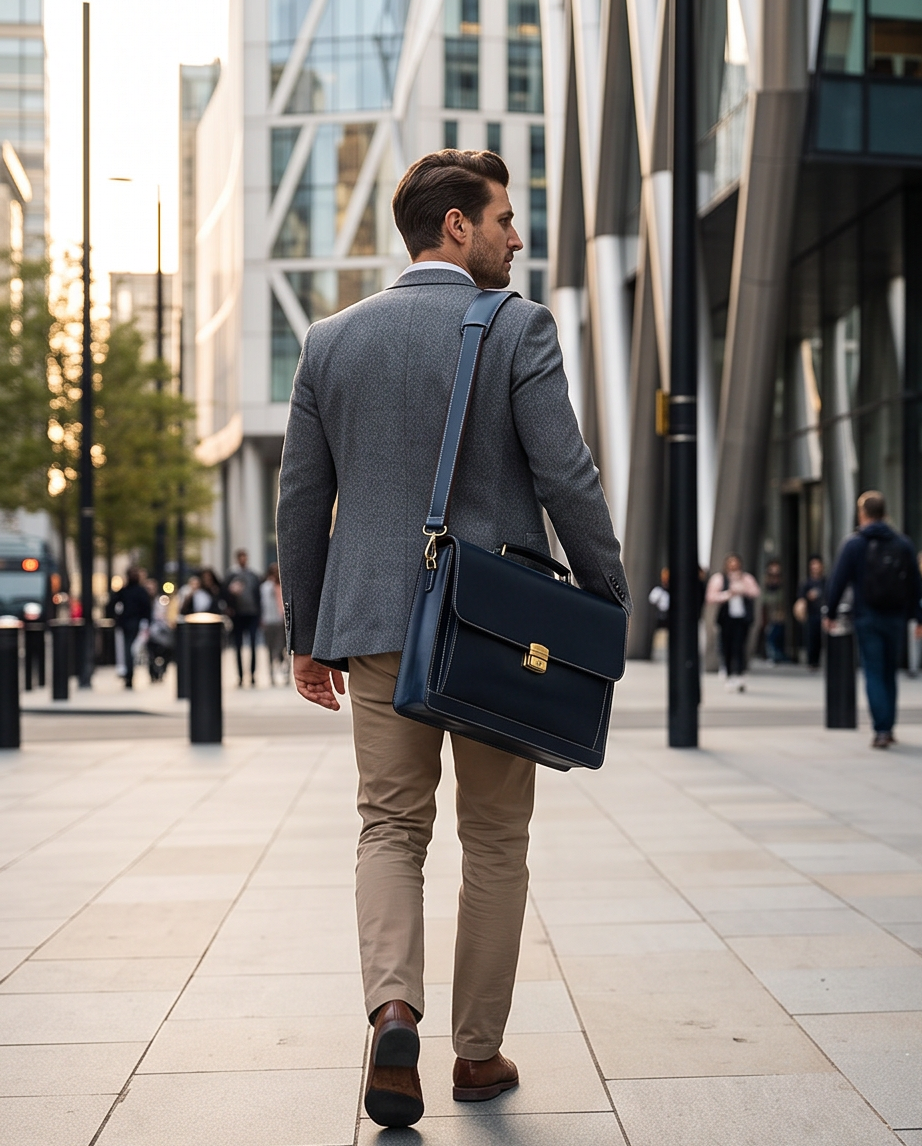 Q-SKYWALKER Vintage Crazy Horse Leather Briefcase – Waterproof, Scratch-Resistant & Laptop Messenger