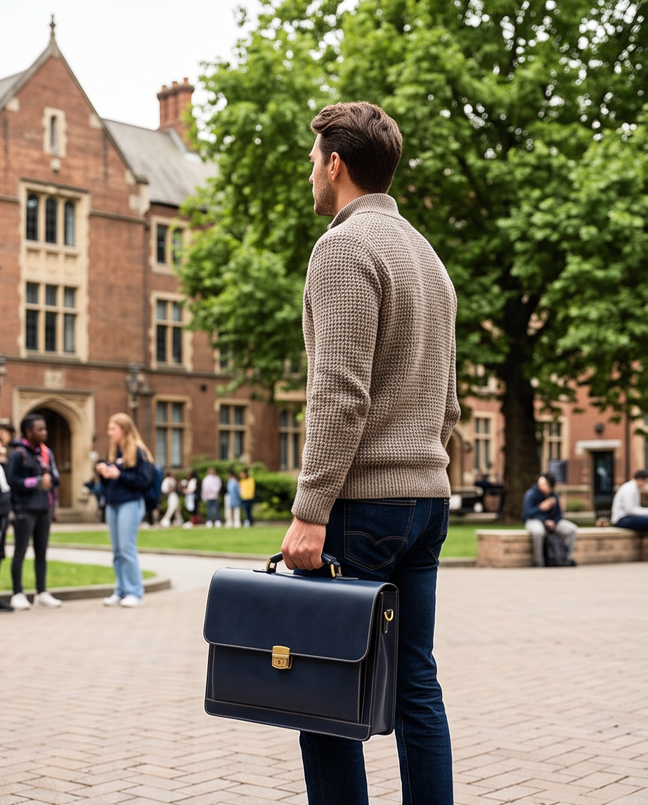 Q-SKYWALKER Vintage Crazy Horse Leather Briefcase – Waterproof, Scratch-Resistant & Laptop Messenger