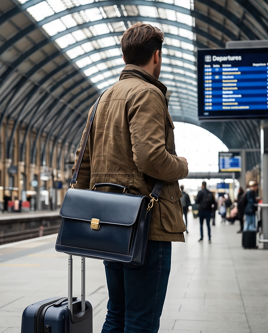 Q-SKYWALKER Vintage Crazy Horse Leather Briefcase – Waterproof, Scratch-Resistant & Laptop Messenger