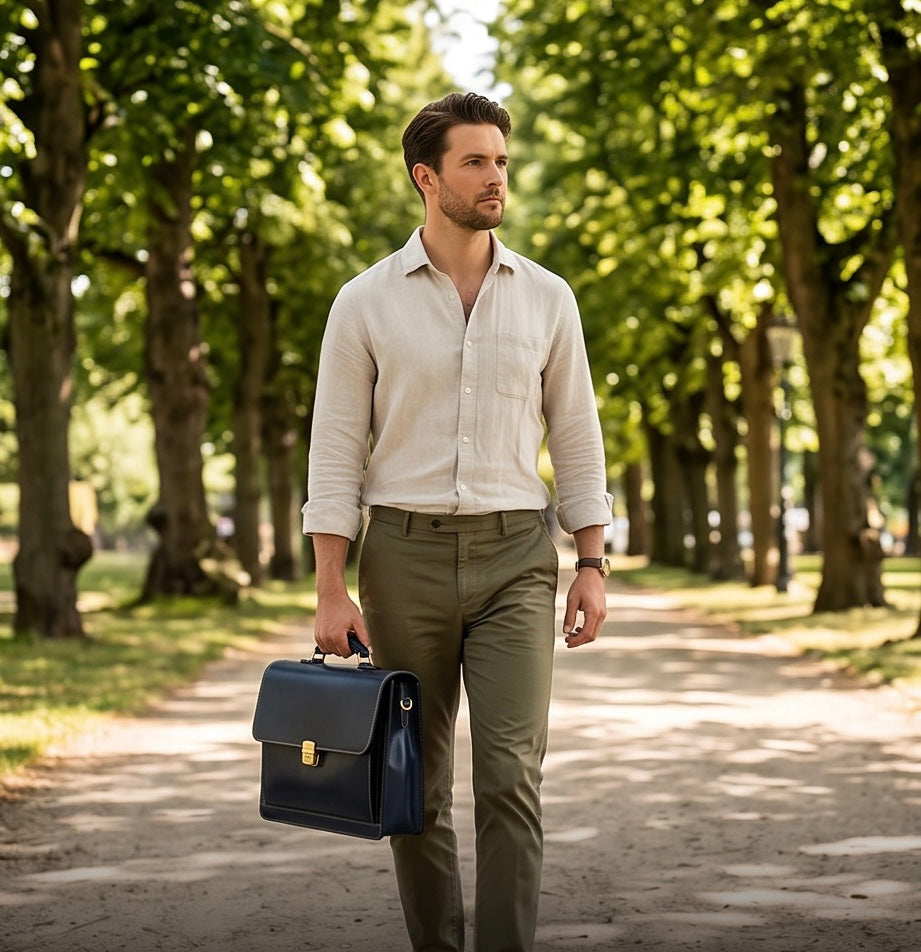 Q-SKYWALKER Vintage Crazy Horse Leather Briefcase – Waterproof, Scratch-Resistant & Laptop Messenger