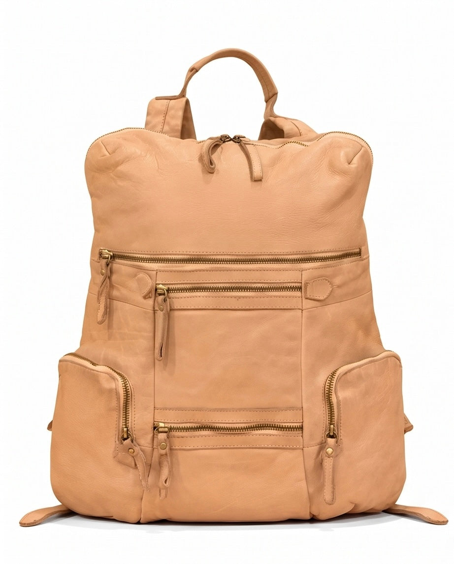 Q-VALENTE Vintage Calfskin Backpack – Italian Leather, Brass Hardware & Ergonomic Design