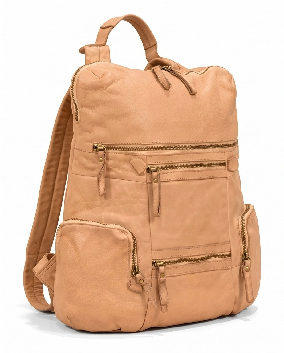 Q-VALENTE Vintage Calfskin Backpack – Italian Leather, Brass Hardware & Ergonomic Design