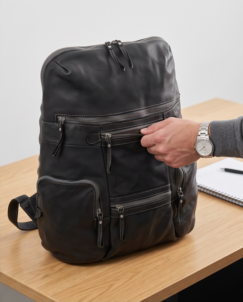 Q-VALENTE Vintage Calfskin Backpack – Italian Leather, Brass Hardware & Ergonomic Design
