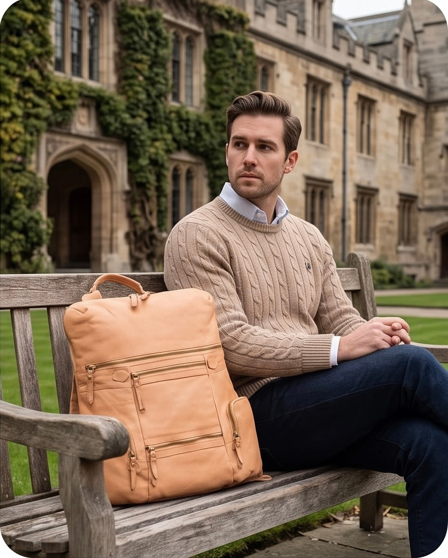 Q-VALENTE Vintage Calfskin Backpack – Italian Leather, Brass Hardware & Ergonomic Design