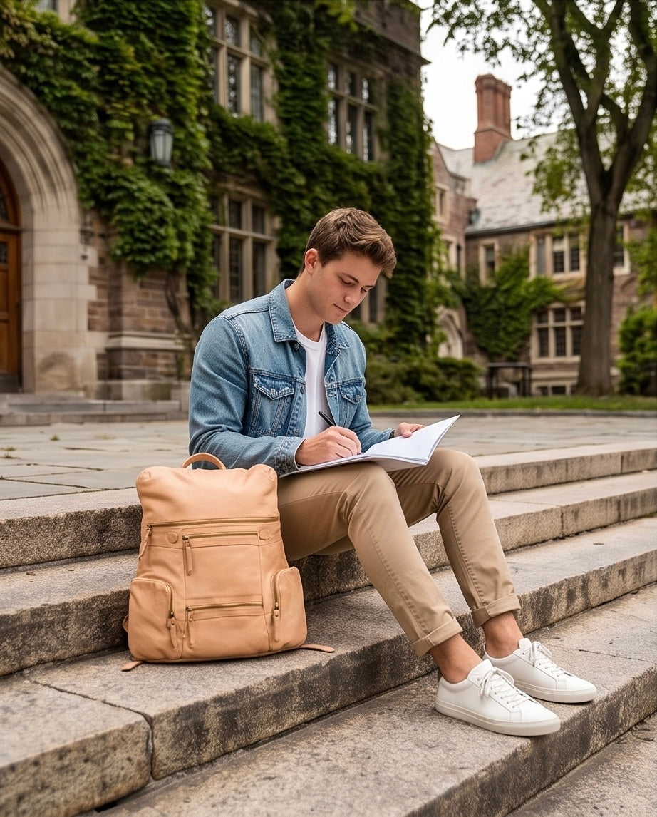 Q-VALENTE Vintage Calfskin Backpack – Italian Leather, Brass Hardware & Ergonomic Design