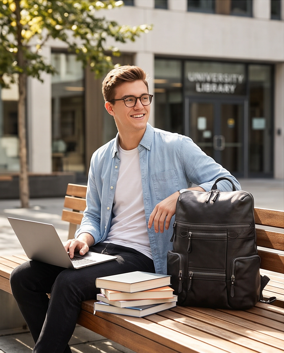 Q-VALENTE Vintage Calfskin Backpack – Italian Leather, Brass Hardware & Ergonomic Design