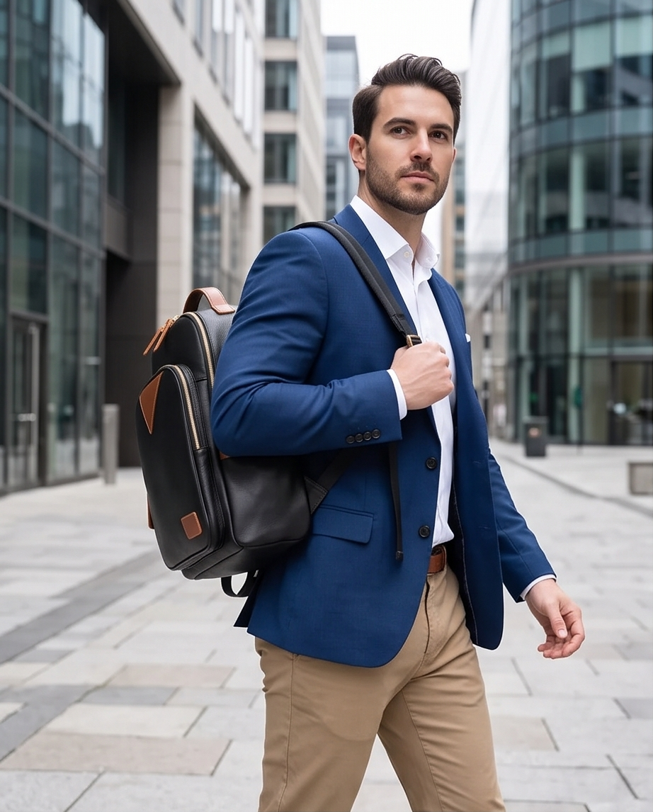 QUQUITO Full Grain Leather Laptop Backpack – Water-Resistant, Breathable & Patina-Developing