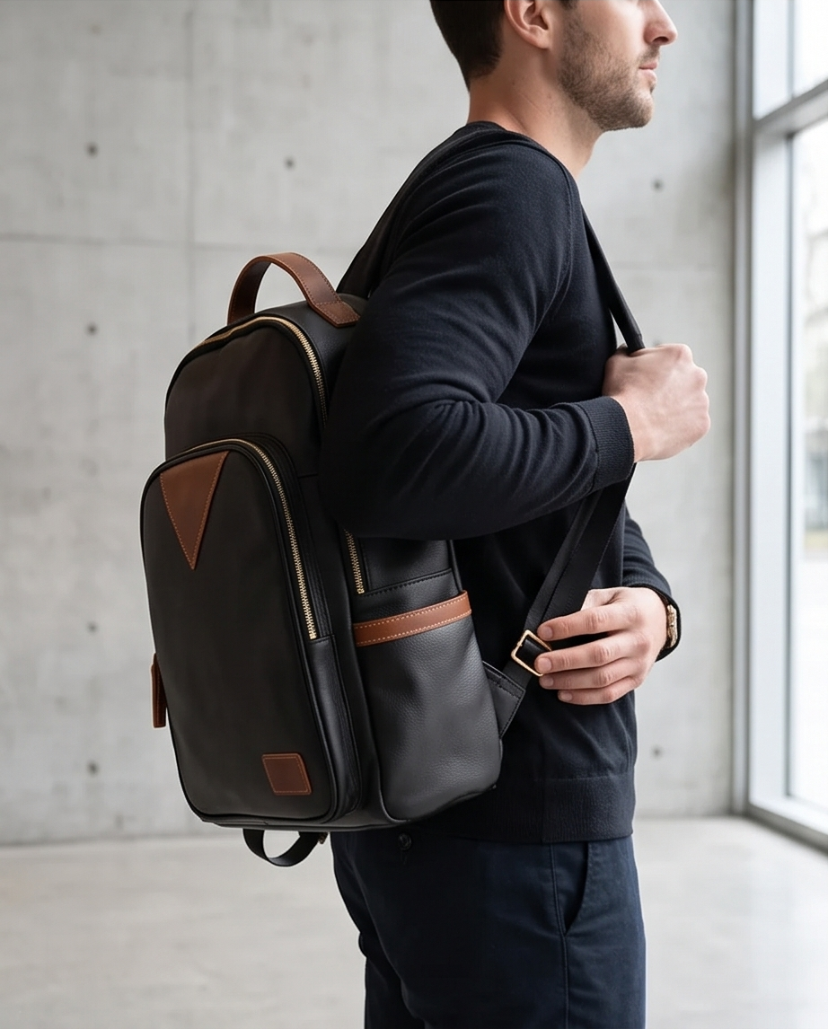 QUQUITO Full Grain Leather Laptop Backpack – Water-Resistant, Breathable & Patina-Developing
