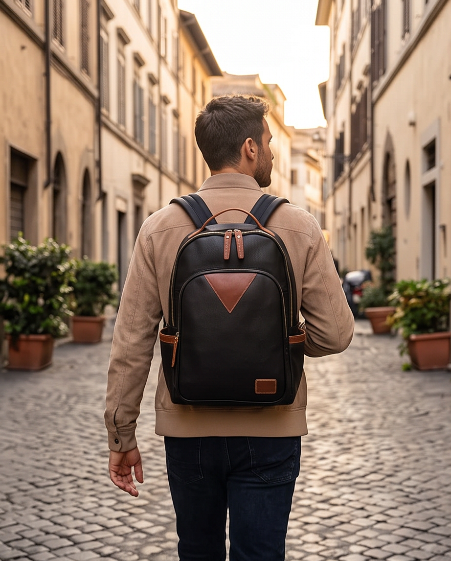 QUQUITO Full Grain Leather Laptop Backpack – Water-Resistant, Breathable & Patina-Developing