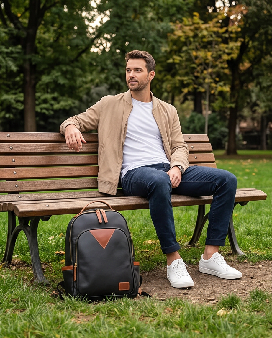 QUQUITO Full Grain Leather Laptop Backpack – Water-Resistant, Breathable & Patina-Developing
