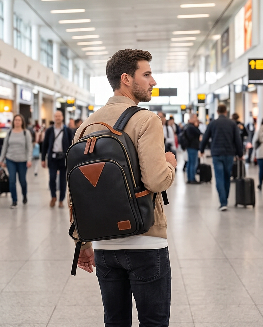 QUQUITO Full Grain Leather Laptop Backpack – Water-Resistant, Breathable & Patina-Developing