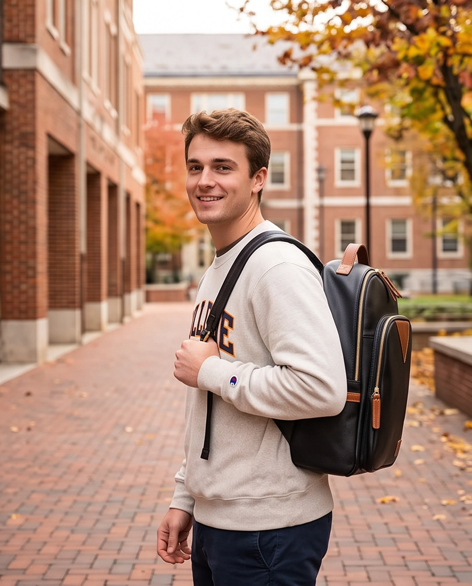 QUQUITO Full Grain Leather Laptop Backpack – Water-Resistant, Breathable & Patina-Developing