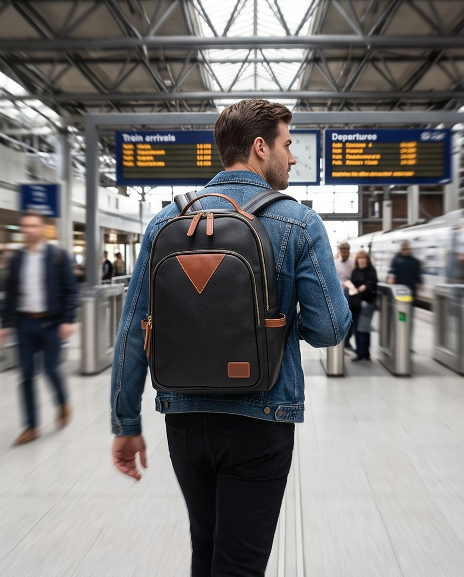 QUQUITO Full Grain Leather Laptop Backpack – Water-Resistant, Breathable & Patina-Developing