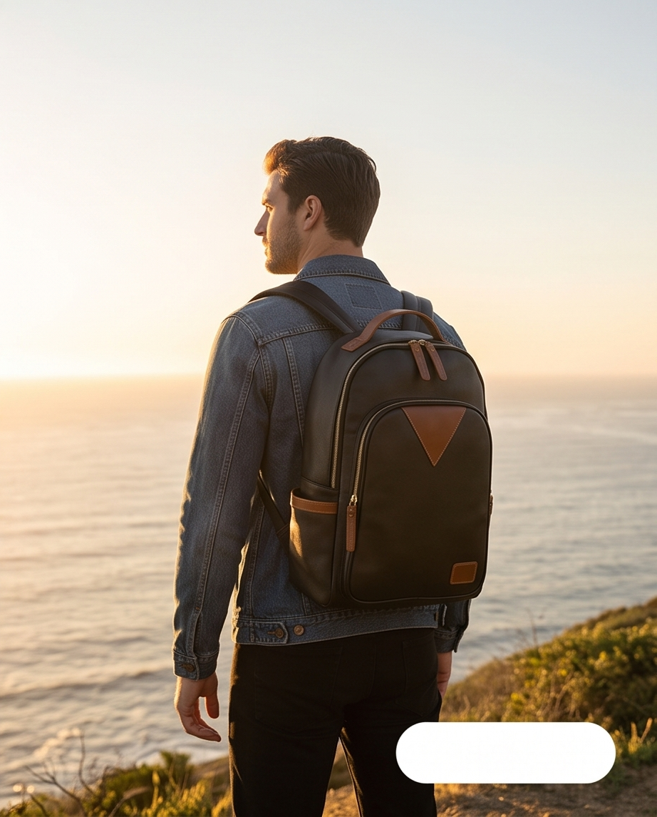 QUQUITO Full Grain Leather Laptop Backpack – Water-Resistant, Breathable & Patina-Developing