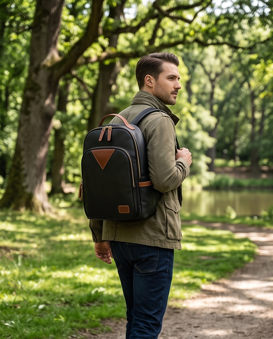 QUQUITO Full Grain Leather Laptop Backpack – Water-Resistant, Breathable & Patina-Developing