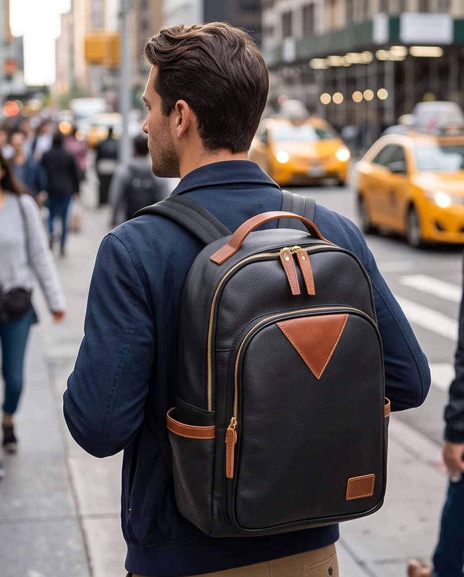 QUQUITO Full Grain Leather Laptop Backpack – Water-Resistant, Breathable & Patina-Developing